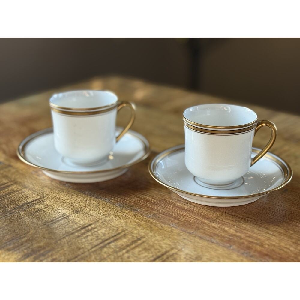 Haviland Limoges France Porcelain Set‎ of 2 Vintage Teacup and Saucer Gold Trim